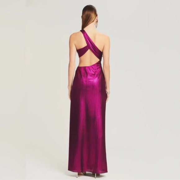 RETROFETE Galena Metallic Magenta One Shoulder Cutout Gown NWT M Formal Dress - Picture 12 of 16